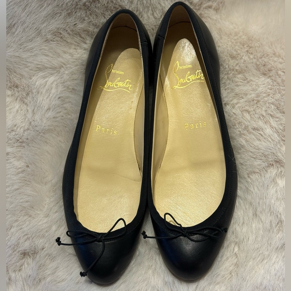 Christian Louboutin Black Leather Ballet Flats with Bow